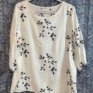 Kindred White Blouse with Navy Embroidery